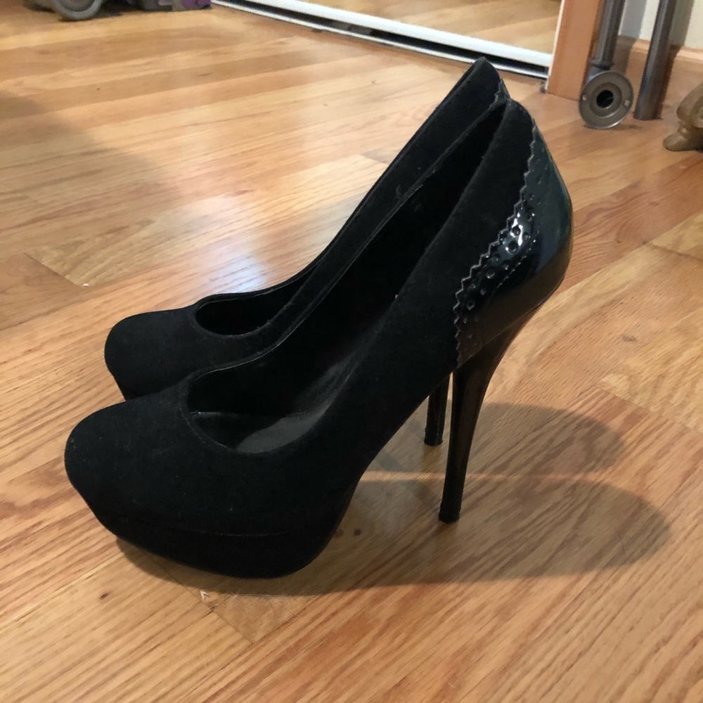 Black suede pumps